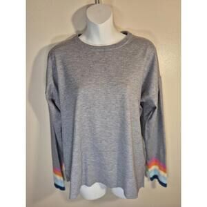 THML "Brandy" rainbow stripe crewneck sweater in gray knit Women’s,Lg, Pride
